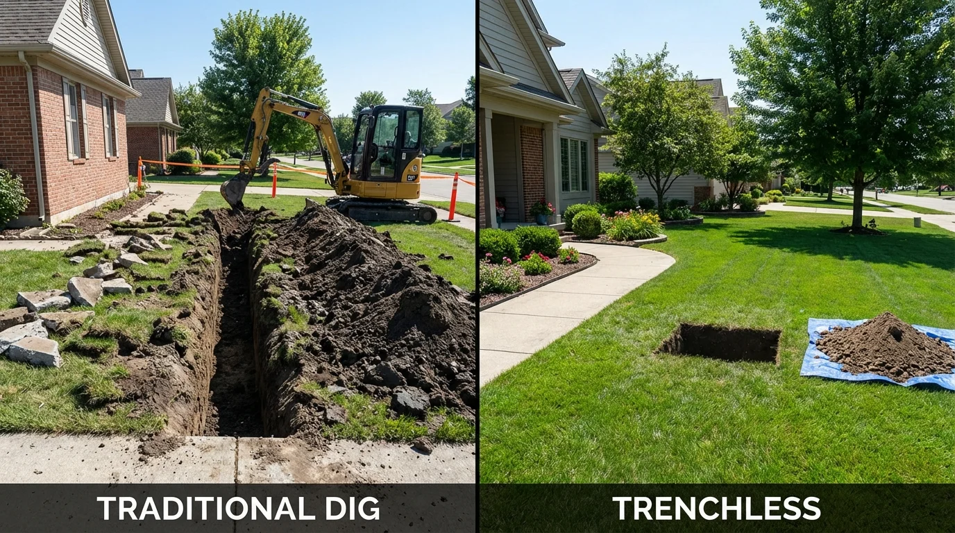Trenchless sewer repair with minimal yard damage versus traditional excavation in Saint Michael, MN